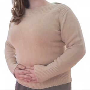 Beige Knit Sweater – Boat Neck | 100% Cotton | Size L